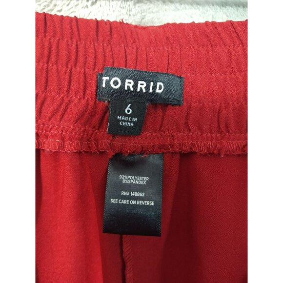 Torrid Pants Womens 6X Red Crepe Wide Leg Belted Pull On Stretch Career Casual - Picture 7 of 9
